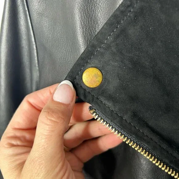 Sezane Black Leather Moto Jacket Size M Full Zip Retro Classic NWT Timeless - Picture 5 of 13